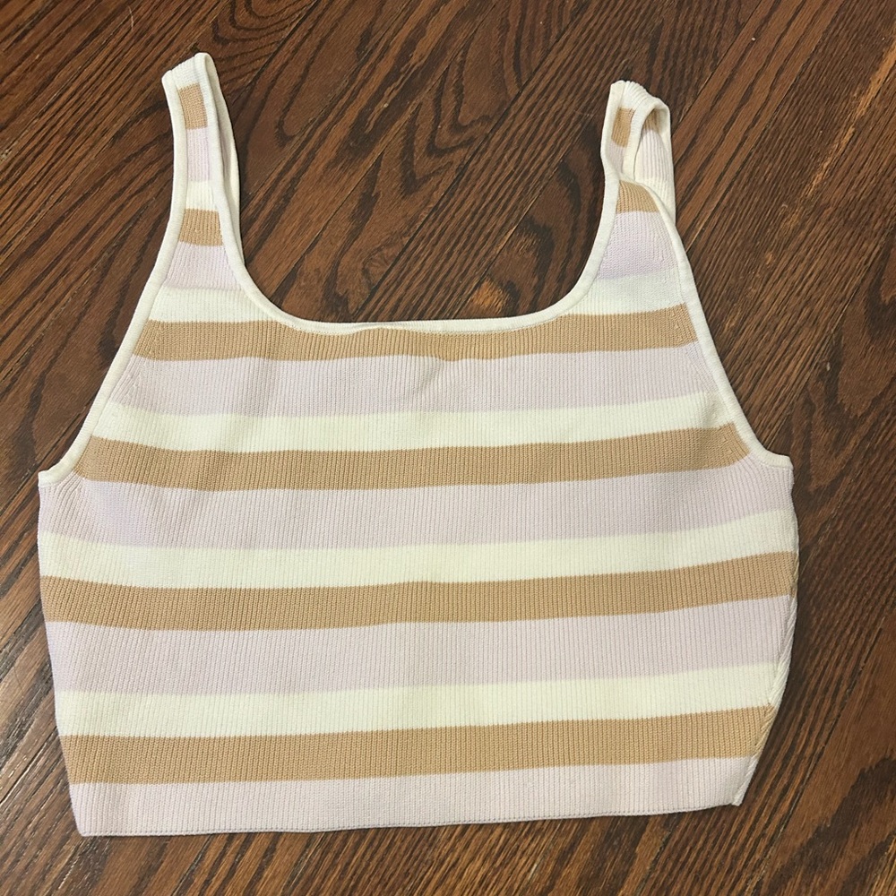 Babaton - Aritzia Sculpt Knit Beige and Cream Striped Tank Top